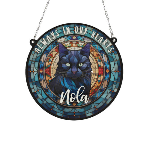 Cat Black Memorial Stained Glass Effect Suncatcher